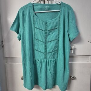 Talbots Women Petite 1X Woven Hip Length Aqua Green Top NWT